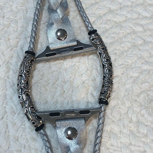 Apple Watch Silver Braided Leather Bracelet watch band - Picture 4 of 7